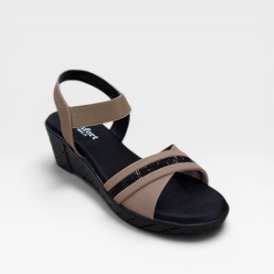 Women Beige Wedge <b>Sandals</b> <b>Elastic</b> Cross Strap Comfortable Slip On Casual Fashion Anti Slip Sole Lightweight Durable Summer - Product Image 1