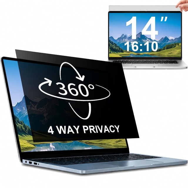 Factory Wholesale 4-Way 360° Privacy Screen Filter for 14 Inch 16:10 Laptop Removable Anti Spy Anti Glare Screen Protector
