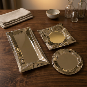 Ensemble de plateaux décoratifs de luxe en acier inoxydable, design à bords bruts, assiettes de service rectangulaires, écologiques, compatibles lave-vaisselle, pour table - Product Image 5