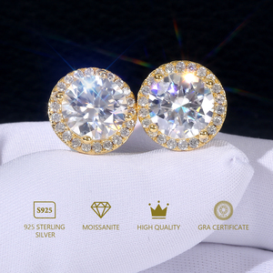 Pendientes de Plata de Ley con Halo de Moissanita VVS GRA Certificada, 2CT 1CT 3CT, con Certificado de Diamante, para Hombre y Mujer, Estilo Hiphop - Product Image 1