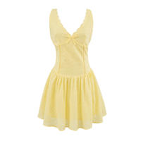 Robe Halter Personnalisée OEM Écologique pour Femme, Broderie Unie à Œillets, Sans Manches, Élégante, Coupe A-Line Mini, Tendance Automne