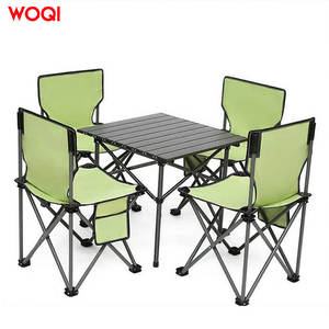 ชุดโต๊ะและเก้าอี้พับได้พกพา Woqi สำหรับตั้งแคมป์ 4 ที่นั่ง สีเขียวอ่อน ผ้า Oxford โครงอะลูมิเนียม เฟอร์นิเจอร์สำหรับใช้งานกลางแจ้ง - Product Image 1