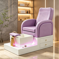 Fauteuil de pédicure moderne pour salon de beauté, base en bois blanc de luxe, station de pédicure avec armoire de rangement et éclairage