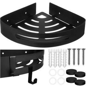 Corner Shower <b>Shelf</b> Black Metal Wall Mount <b>With</b> <b>Hooks</b> For Bathroom Storage - Product Image 1