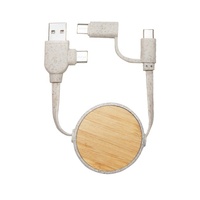 Câble de charge rétractable en bambou écologique 4-en-1 nouveauté câble de chargeur TPE pour téléphone portable câble USB à charge rapide