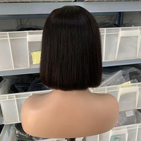 Perruques Bob sans colle avec fermeture en dentelle HD transparente, super double drawn, en cheveux humains vierges bruts vietnamiens 2x6, noir naturel, vente en gros