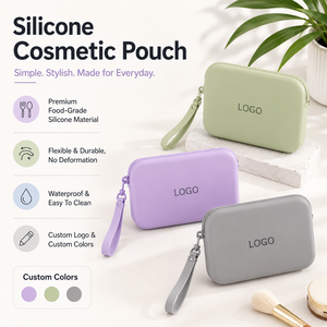 Pochette de rangement en silicone souple avec fermeture éclair, portable, avec dragonne, pour voyage, maquillage, monnaie et cartes, logo personnalisé, faible MOQ - Product Image 1