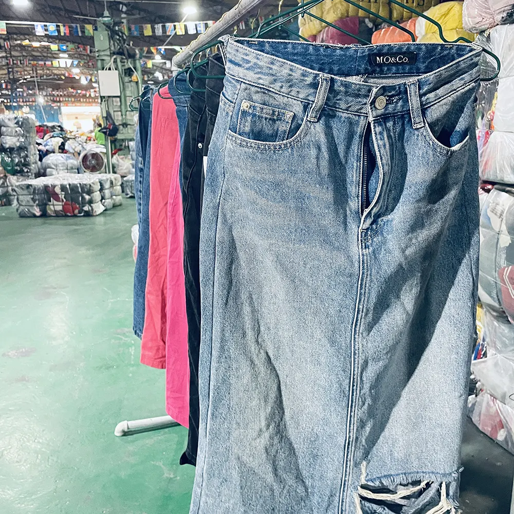 Grosir merek 2nd Hand jeans gaun wanita kasual pakaian wanita Kelas A Wanita Tubuh bawah denim rok panjang