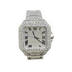 Montres de luxe pour hommes, entièrement serties de diamants, en acier inoxydable, avec cadran carré en verre, mouvement automatique, sertie de moissanite blanche VVS, style hip-hop - Product Image 1