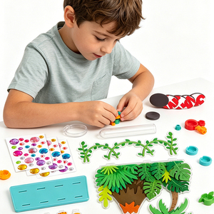 Kit de imanes de nevera DIY de acrílico con diseño de flor, dinosaurio, volcán y jungla, con bolígrafo de diamantes para decoración de nevera de cocina para niños - Product Image 2