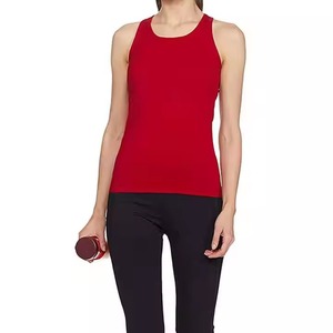 Camiseta sin mangas de punto rojo para mujer, cuello redondo, informal, color liso, longitud regular, para hacer ejercicio, 100% algodón - Product Image 4