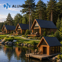 Maisons modulaires préfabriquées, glamping, revêtement en aluminium, structure en acier, entièrement meublées, clé en main, fourniture d'usine, certifiées ISO