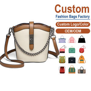 Genuine Top-Grain Leather Crossbody Bag –Cream & Brown Color Block with Metal Chain Strap & Vintage Clasp Custom Leather <b>Handbag</b> - Product Image 1