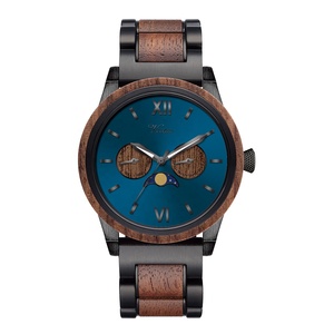 새로운 기술 2023 패션 럭셔리 크로노그래프 날짜 주 석영 나무 스테인레스 스틸 시계 남자 사용자 정의 로고 나무 시계 - Product Image 3