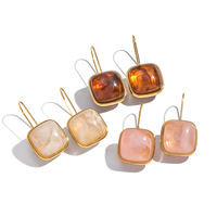 Pendientes de Aro con Gancho de Acero Inoxidable Chapado en Oro de 18K, Pendientes Colgantes de Resina de Ámbar Cuadrados y Coloridos, Joyería para Mujer
