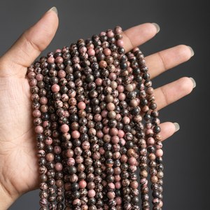 Perles rondes en rhodonite naturelle, pierres roses et noires, pour la fabrication de bijoux, bracelets, colliers, DIY - Product Image 2
