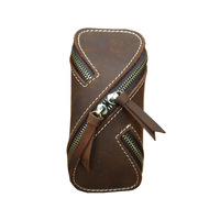 Étui à clés créatif rétro en cuir Crazy Horse durable avec fermeture éclair, porte-cartes, rangement domestique, en cuir véritable vintage pour hommes et femmes