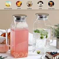 Pichets en verre carrés de 2 litres/68 oz avec poignée et couvercle, carafe à eau en borosilicate résistante à la chaleur