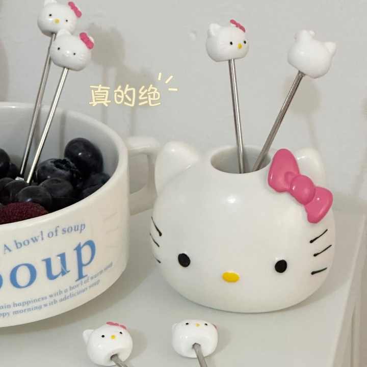 Top Selling Pink Sanri Hallokitty HK KT Cat Stainless Steel Food Fruit