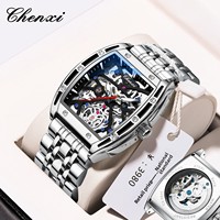 Montre automatique squelette tonneau lumineuse de luxe pour homme, montre mécanique étanche de haute qualité