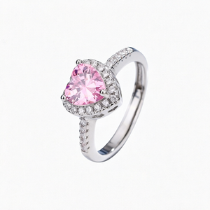 Anillo de Eternidad en Forma de Corazón Rosa, Chapado en Rodio, de Latón, para Boda o Compromiso, para Mujer, a la Moda - Product Image 1