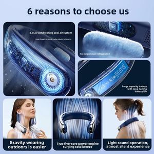 USB Rechargeable Plastic Foldable Neck Hanging Bladeless <b>Handheld</b> <b>Fan</b> Five Blades Portable Outdoor Household Hotel Car English - Product Image 4