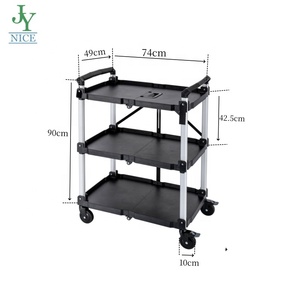 Chariot à 3 niveaux avec une capacité de charge de 330 livres, chariot de <span class=keywords><strong>service</strong></span> <span class=keywords><strong>public</strong></span> pliable, rotation à 360 degrés, verrouillable - Product Image 6