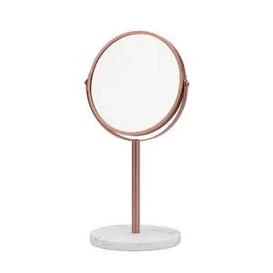 Miroir de courtoisie classique à usage domestique avec socle en marbre grossissant miroir cosmétique personnalisé en or rose miroir de maquillage de bureau