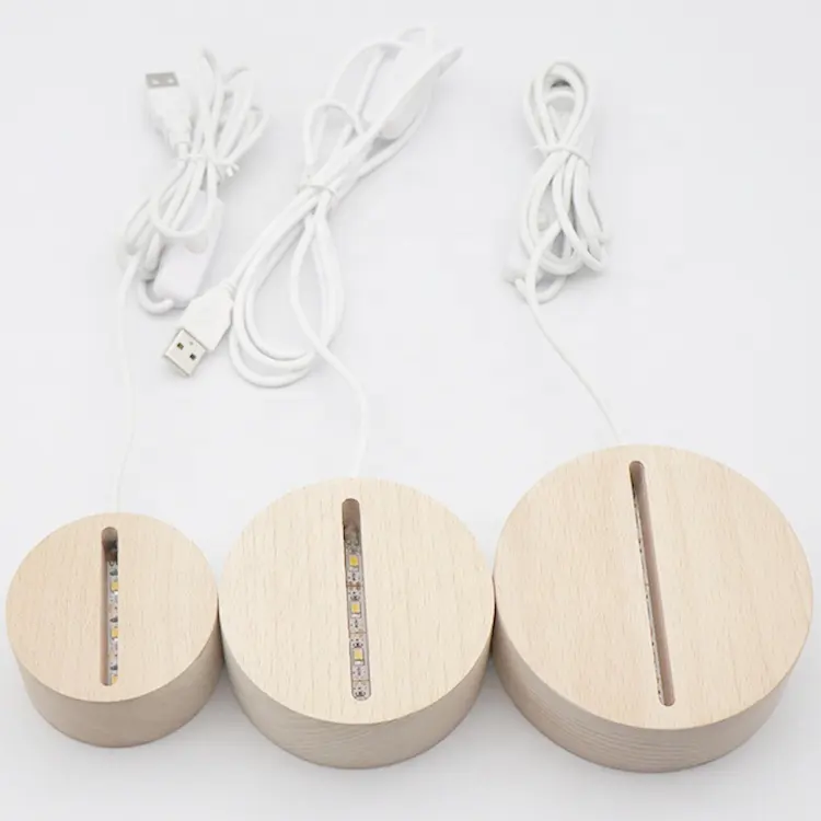 Usb Wooden Base Lamp Led 3D Night Light Round Oval,Warm White Wooden Round Shape Led Lamp Base For Le