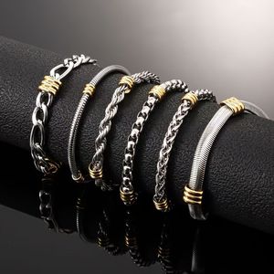 Bracelet chaîne cubaine vintage en acier inoxydable pour hommes, motif serpent torsadé bicolore, argent et or, vente en gros - Product Image 1