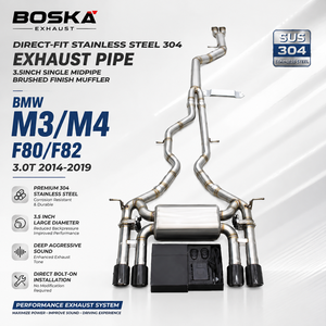 ท่อไอเสียสแตนเลสแบบตรงรุ่นสำหรับ BMW M3/M4 F80/F82 3.0T ปี 2014-2019 Boska ขนาด 3.5 นิ้ว ท่อกลางเดี่ยว ผิวขัดเงา - Product Image 1