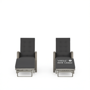 Chaises de patio inclinables en polyrotin gris avec repose-pieds, mobilier de jardin moderne d'extérieur, structure en aluminium, siège rembourré - Product Image 1