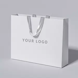 Customized Print Your Own Logo Luxury Brand Shopping Paper Bag For Cosmetic Clothing Shoes Gifts Boutique Bag With Ribbon Handle