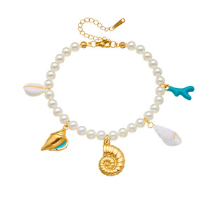 Elegant Pearl Bracelet Gold Plated Conch Shell Pendant Women's Jewelry Accessory - Product Image 5