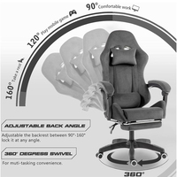 Chaise de jeu de bureau en tissu velours personnalisée de haute qualité avec support de pied chaise de jeu d'ordinateur pour esports gamer