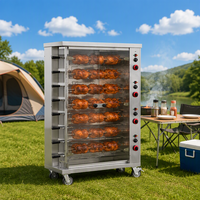 Grill à poulet au gaz commercial à 8 broches, en acier inoxydable, avec vitrine en verre pour restaurant