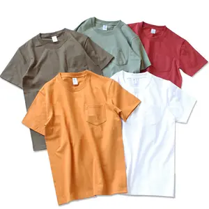Оптовая Продажа с фабрики однотонные 100% с левым нагрудным карманом из хлопка с круглым вырезом индивидуальные мужские футболки