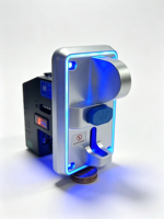 Accepteur de pièces de monnaie avec coque métallique et éclairage ambiant RGB, facile à installer et à démonter pour une maintenance pratique