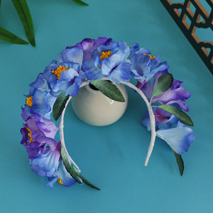 Nouvelle couronne de fleurs en faux velours de style antique faite à la main pour le printemps (style Li Ziqi) – Accessoires pour cheveux et coiffure Hanfu - Product Image 3
