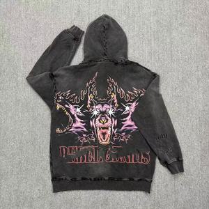 Sudadera con Capucha Estampada con Llamas de Perro del Infierno Gótico, Sudadera con Capucha Extra Grande Estilo Vintage Y2K, Ropa Urbana para Hombre - Product Image 3