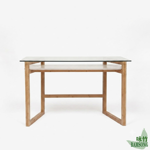 <span class=keywords><strong>Bureau</strong></span> d'<span class=keywords><strong>ordinateur</strong></span> avec plateau en verre, structure en bambou durable, personnalisable, vente en gros, écologique, pour usage domestique, commercial, avec étagère <span class=keywords><strong>de</strong></span> rangement - Product Image 4