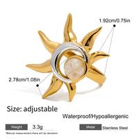 2025 nouveaux bijoux à la mode 18K PVD plaqué or en acier inoxydable étanche pierre de lune forme de soleil deux tons réglable anneau ouvert