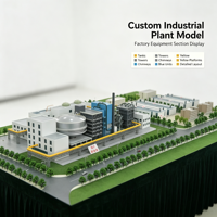 Conception de modèles 3D d'équipements industriels pour hôtels, réservoirs, tours, cheminées, unités bleues, plateformes jaunes, routes, ceinture verte, ABS