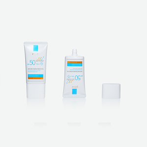 Empty <b>White</b> PE Squeeze Tube With <b>Flat</b> Square Screw <b>Cap</b> For SPF50 Sunblock Cream Packaging - Product Image 2