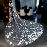 ROMANTIC Luxury 3.5M Long Bridal Handmade Flowers Veil Exquisite Wedding Veils.