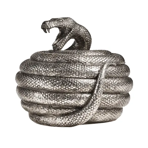 Özel gümüş renk sarmal yılan biblo kutusu yaratıcı cobra takı biblo kapaklı kutu gotik yılan şekli saklama kutusu