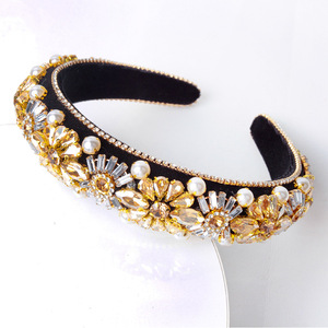 Serre-tête en strass Hua Liyu pour femme, style baroque, fait main, entièrement orné de diamants, coloré blanc orange vert ZX-20 - Product Image 4