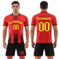 Jersey Sepak Bola Custom dengan Nama Nomor Logo Tim Garis Merah Putih untuk Penggemar Klub Sekolah Pesanan Grosir Pengiriman Cepat Terjamin