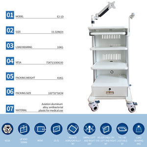 Chariot d'hôpital E2 1D en métal, hauteur réglable, 4 roulettes avec verrouillage individuel, design minimaliste - Product Image 3