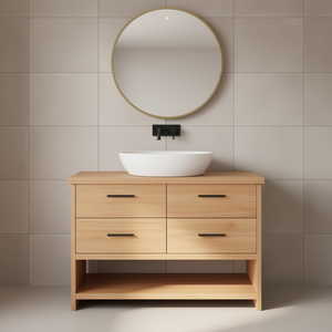 Light Brown Solid Wood Bathroom Vanity 47.2x11.8 Inches Minimalist Design With <b>Mirror</b> Included - Product Image 2